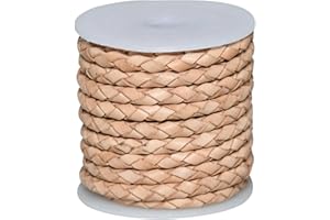 Autentico Leather String Cord for Making Necklace, Bracelets and Jewellery, Genuine Cowhide Leather Round Braided String Bolo Tie Cord Rope for Shoe Laces and DIY Crafts (Natural, 5mm)