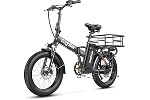 bluebiko 1000W Folding Electric Bike, 48V 20AH Large Removable Battery E Bike, 30+MPH, 80 Miles Max Range, 20" Fat Tire Electric Bike for Adults, Adult Electric Bicycles for Commute Beach Snow