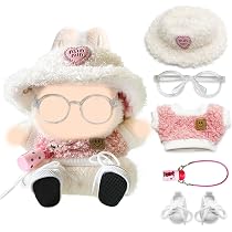 Tenue pour vêtements Labubu 17 cm 15 cm Vêtements et accessoires de poupée avec chaussures, chemise, pantalon, lunettes, chapeau tricoté, casque et lapin (poupées non incluses) 7 pièces, rose