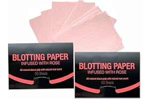 AZI 2 Pks ROSE INFUSED Natural Abaca Blotting Paper - 100 Oil Blotting Sheets - Makeup Friendly UNISEX All Skin Types Oily Skin Shine Blotter Photography Zoom Meetings Travel Gym School - MADE IN TAIWAN
