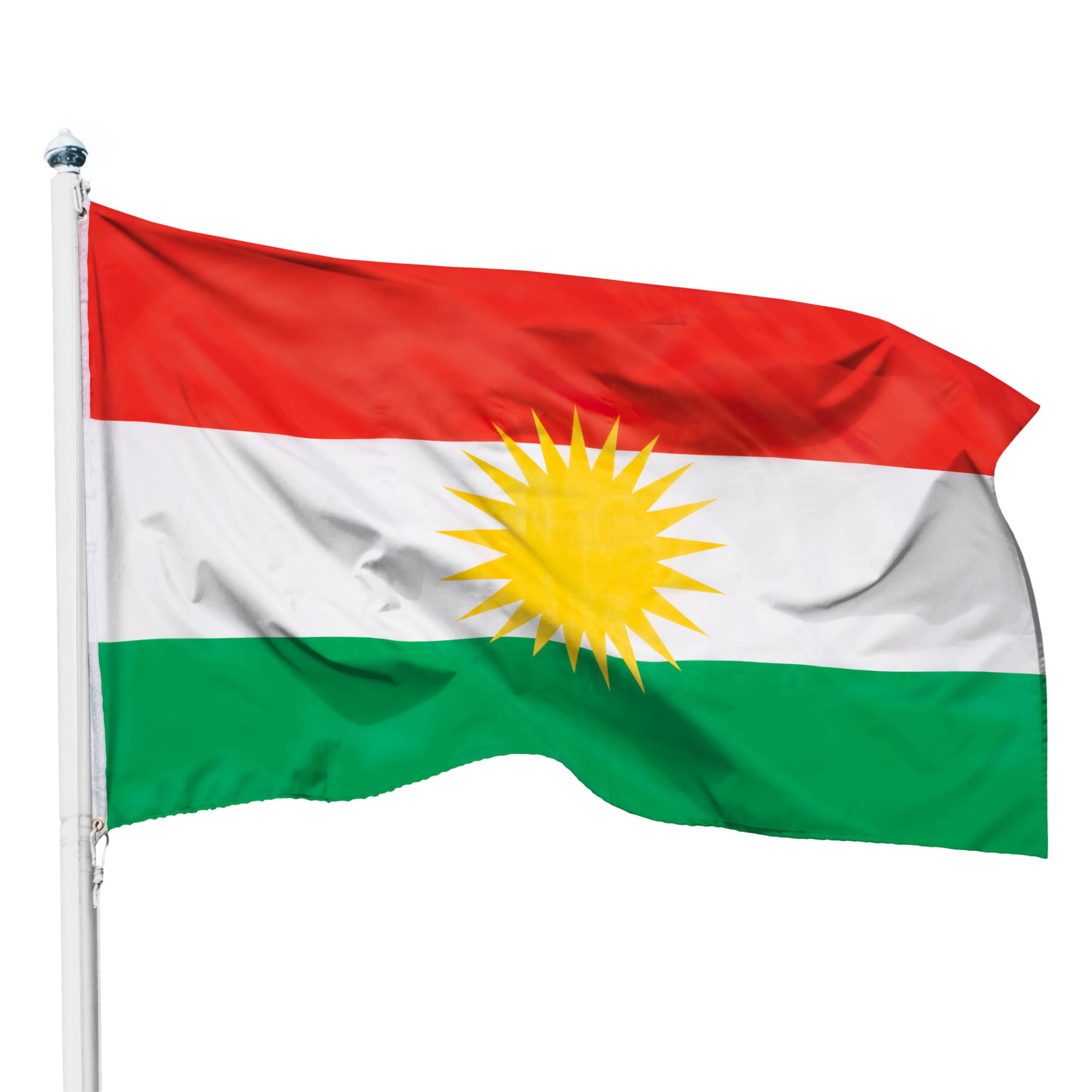 PHENO FLAGS Kurdistan flag - Kurdish flag 90 x 150 cm with brass eyelets - durable flag for flagpole - 100% polyester