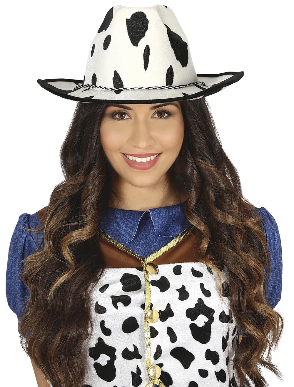 FIESTAS GUIRCA | Cow Print Cowboy Hat (One Size) - Cowboy Fancy Dress Accessory for Wild West Parties and Carnival - Ideal for Unisex Adults - Black and White