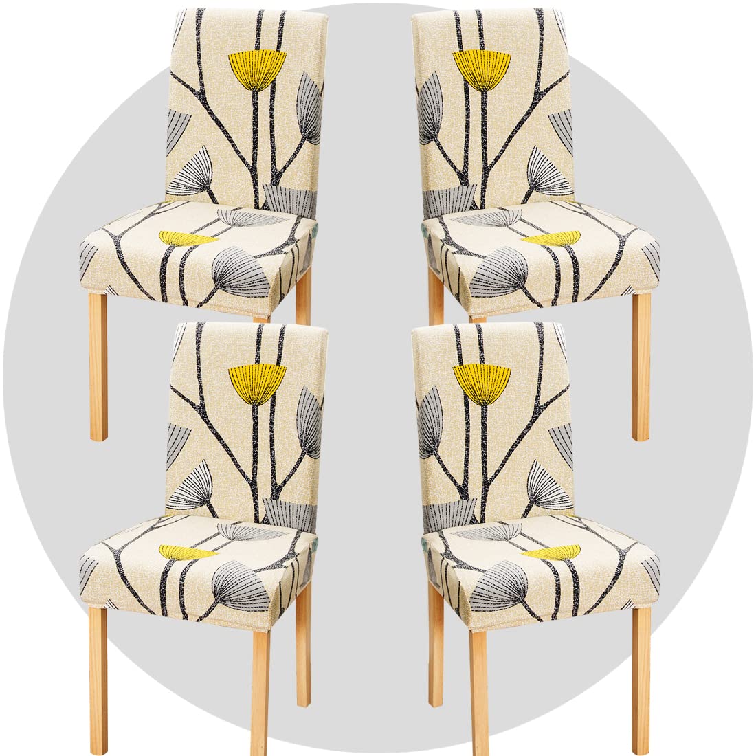 TOMMO Dining Room Chair Covers Set of 4, Stretch Removable Washable Spandex Dining Chair Slipcovers Protectors, Kitchen Chair Covers for Dining Room Party Hotel Ceremony Banquet (Warm dandelion)