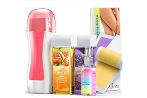 Vuteehy Roll on Wax Kit, Roll on Waxing Kit for Hair Removal, Wax Roller Kit for All Skin Types for men, Hair Removal with 2 Soft Cartridges and 50 Strips, Waxing Kit for Women