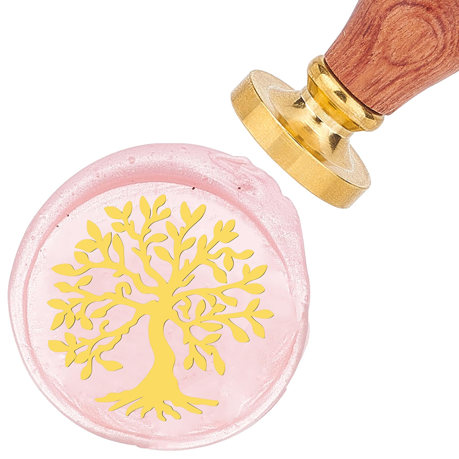 CRASPIRE Tree of Life Wax Seal Stamp 25mm Sealing Wax Stamp Retro Vintage Removable Brass Head with Wooden Handle for Wedding Christmas Invitation Envelope Greeting Card Gift Wrapping — image 1