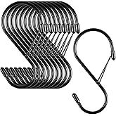 S Hooks for Hanging Plants, 4 Inch Large Heavy Duty S Hooks with Safety Buckle &amp; Stopper Non Slip, 10 Pack Black Metal Closet S Hook for Hanging Clothes, Kitchen Utensil, Jeans, Curtains, Towels, Bag