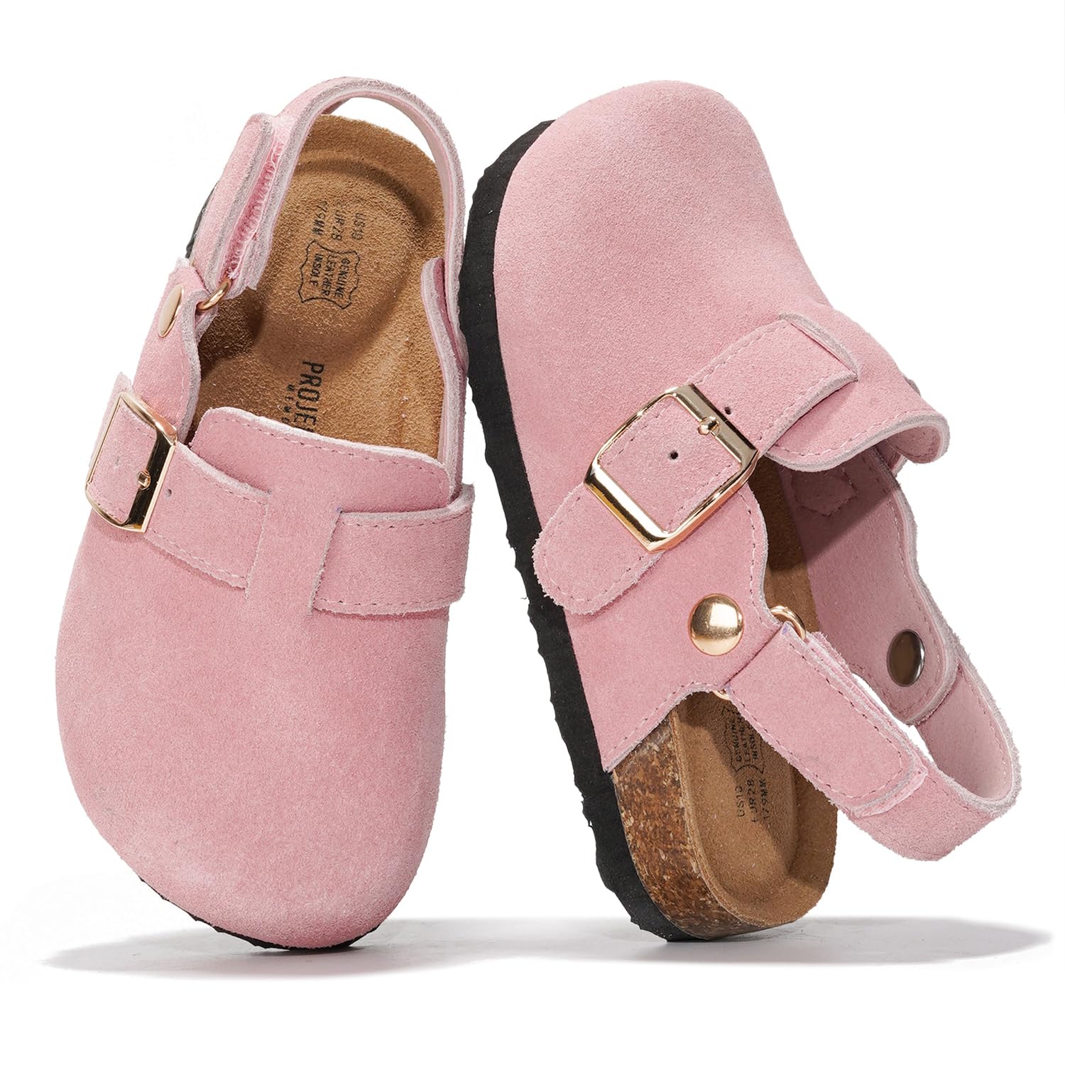 Project Cloud 100% Genuine Leather Kids Clogs with Natural Cork Footbed & Memory Foam Insole Arch Support - Non-Slip Clogs for Kids - Slippers Sandals for Boys & Girls Footwear(BentonKids, Pink, 13) Image