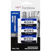 Tombow 57324 MONO Eraser, White, Medium, 3-Pack. Cleanly Removes Marks