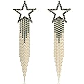 Women’s Tassel Earrings Star Ear Stud Pave Crystal Dangle Earrings Boho Waterfall Beaded Fringe Drop Earring