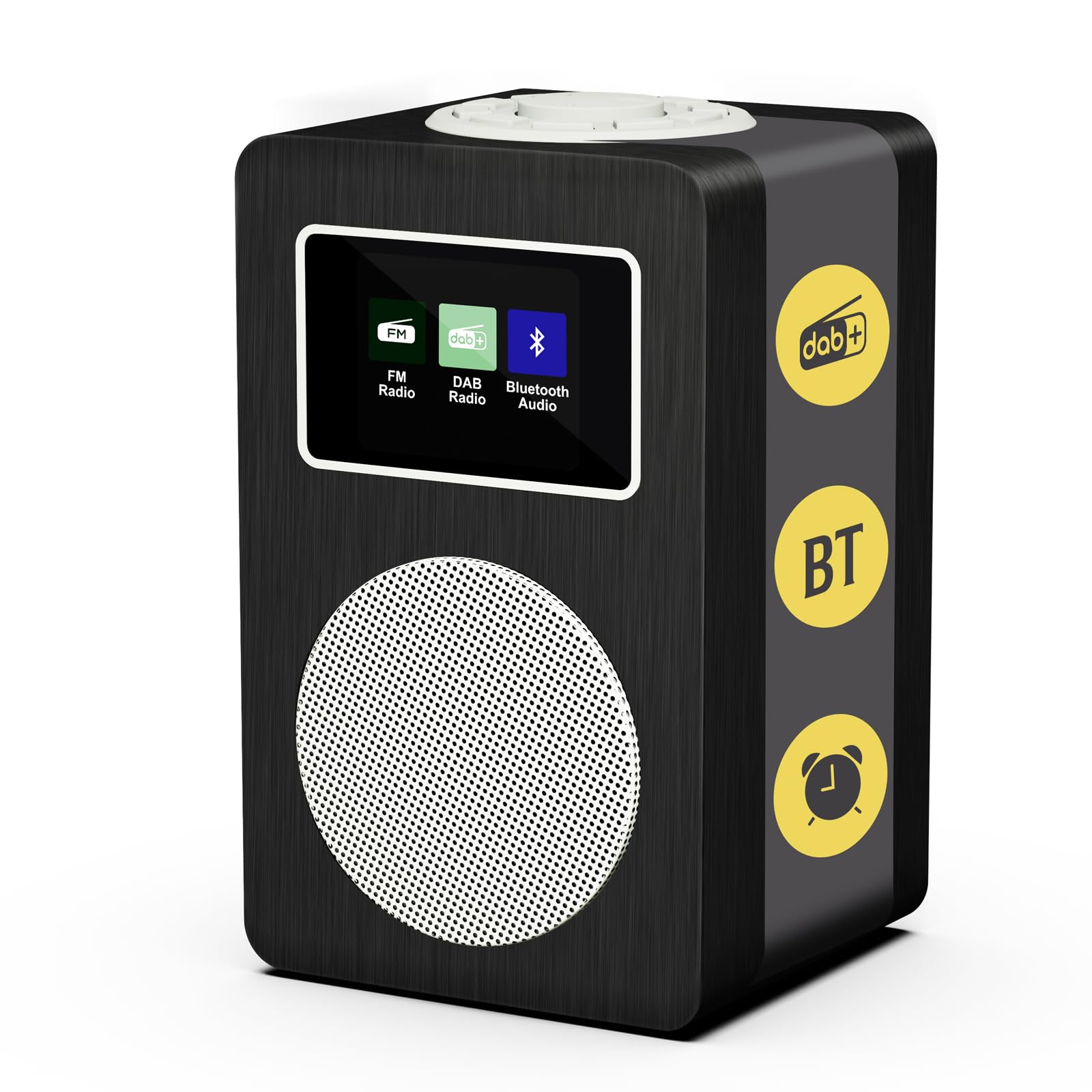 Mangokit MD4 DAB+ Digital Radio Dual Alarms Clock with Bluetooth, Compact Bedside FM Kitchen Radio with Dual Alarms, Sleep Timer, Colour Display, Headphone Jack, Mains or Battery Powered-Black Finish