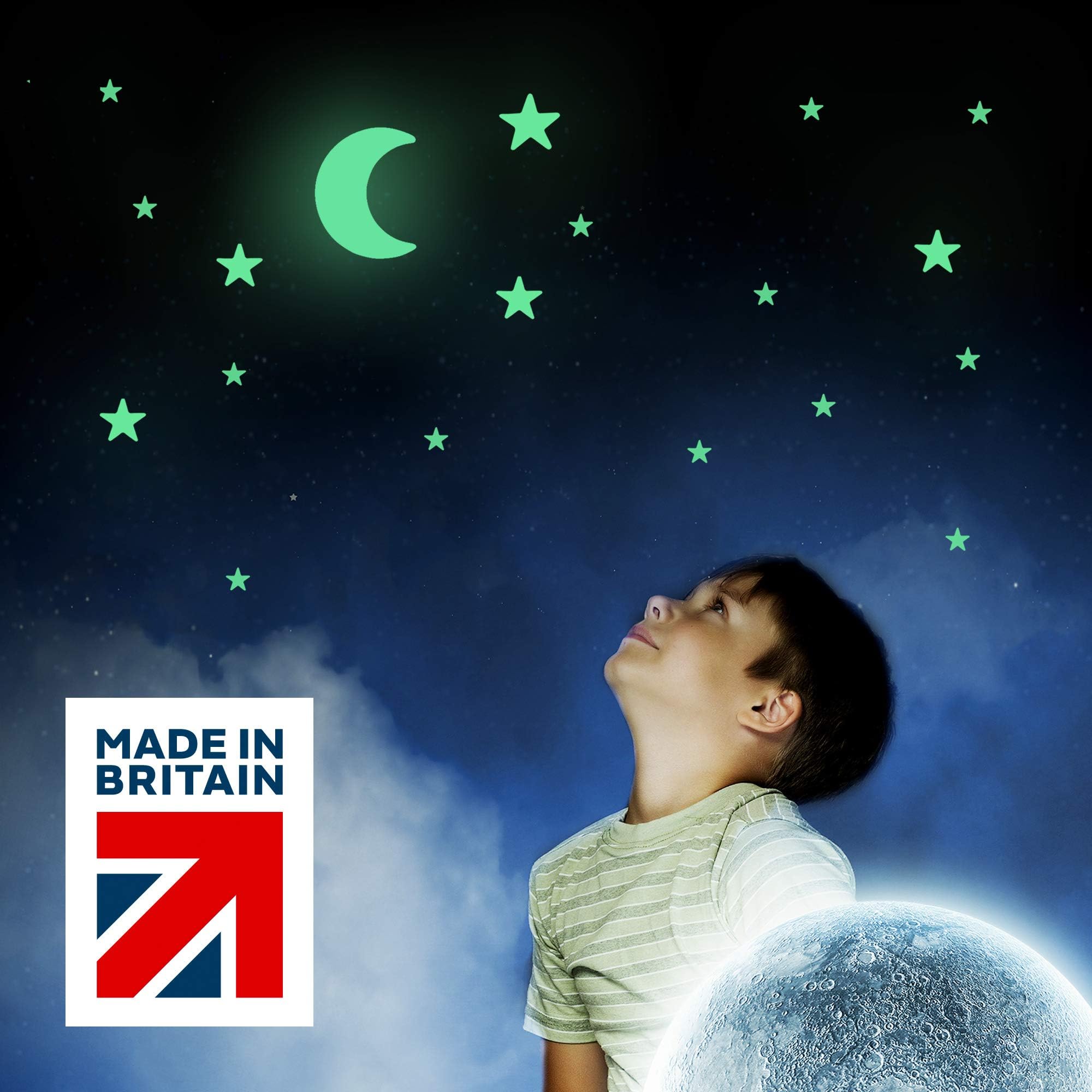 50 Glow In The Dark Stars, Moon + Constellation Sheet. 8 Hours Glow Time Every Night (50 Glow Stars)