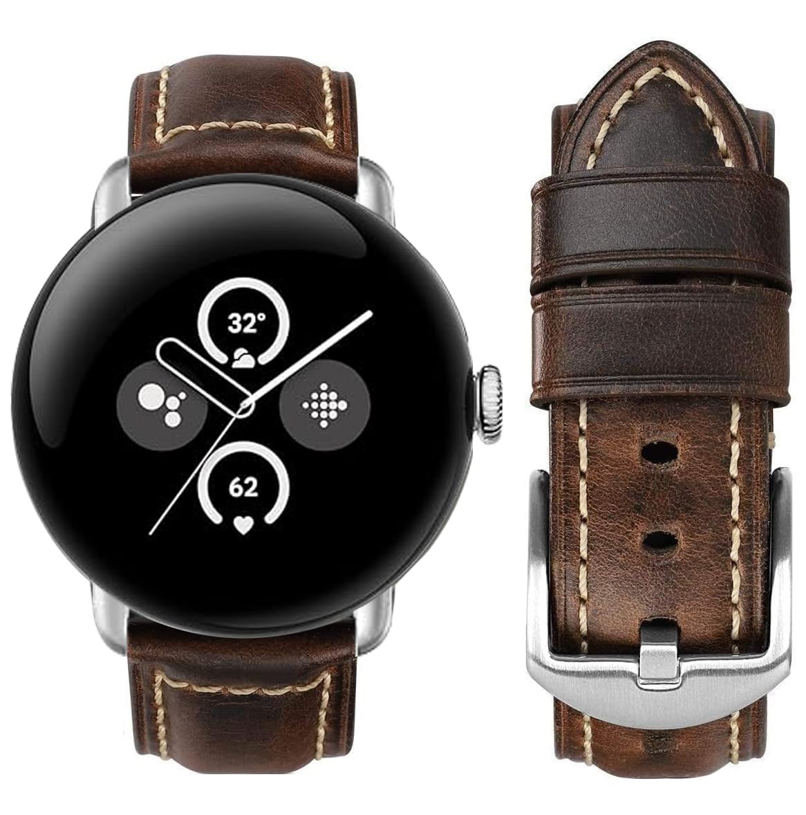 Apawband Leather Band Compatible with Google Pixel Watch 4/3 45mm, Band for 4/3/2/1 41mm Men Soft Leather Wristbands Replacement