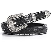 VONMELLI Western Belts for Women Cowgirl Cowboy Engraved Buckle Leather Belt Vintage Black Waist Belt for Jean Pant Dress, M