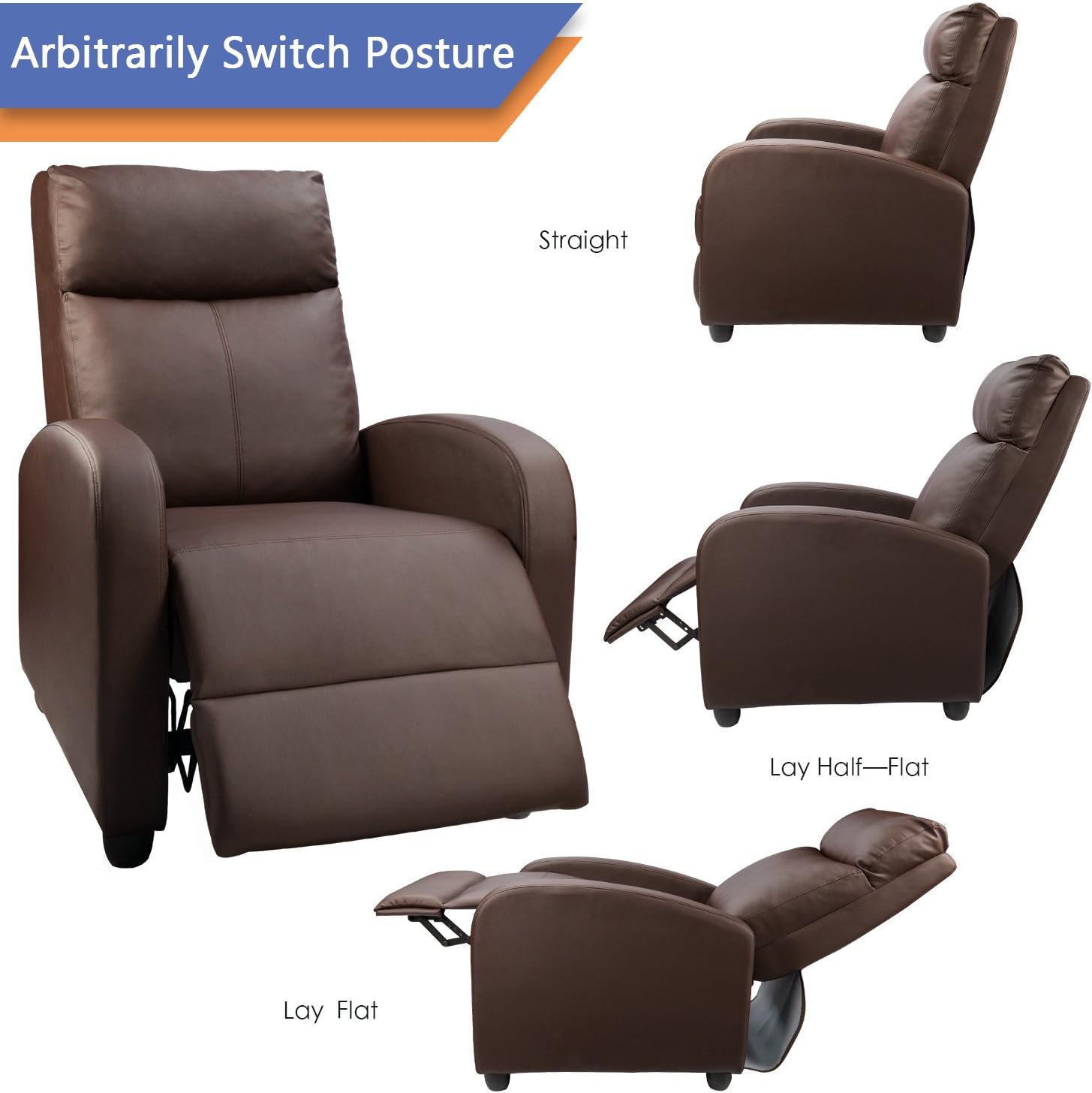 Devoko Recliner Chair Massage Home Theater Seating PU Leather Modern Living Room Chair Padded Cushion Reclining Sofa (Brown): Kitchen & Dining