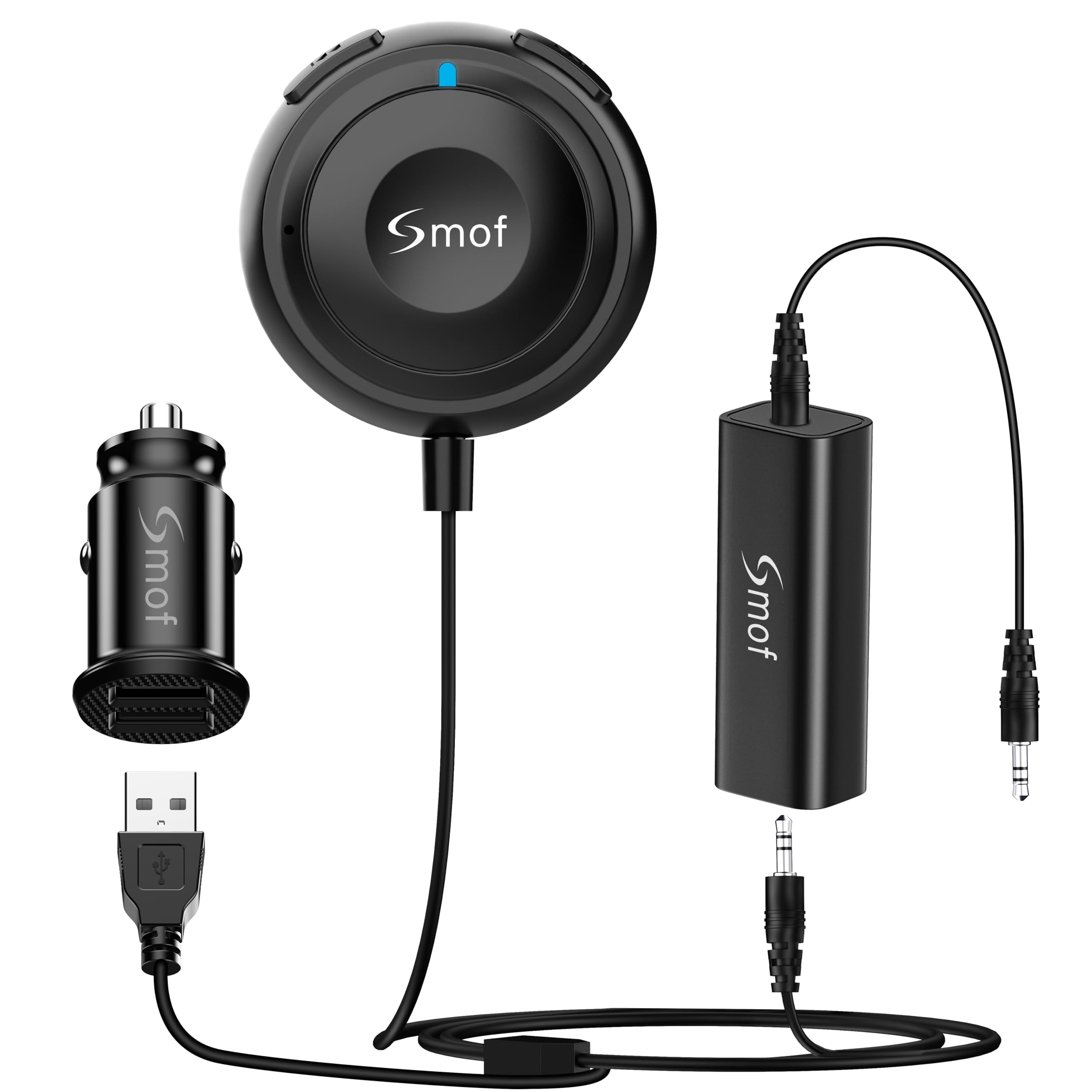 Bluetooth Car Adapter, AUX Bluetooth Adapter for Car with Ground Loop Noise Isolator for Handsfree Talking and Music Streaming, Wireless Bluetooth Receiver with Dual Port USB Car Charger, Input Port — image 1