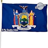 XIFAN Double Sided New York State Flag 3x5 ft, Heavy Duty 3 Ply Durable Polyester, NY Flag with Vibrant Print/4 Rows Hemming/Brass Grommets for Indoor Outdoor Decor