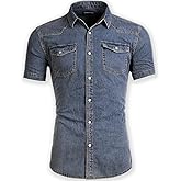 Men's Short Sleeve Double Pocket Snap Denim Shirt