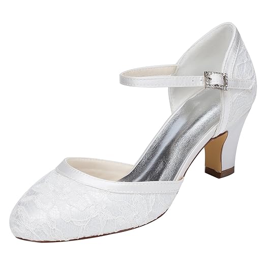 Emily Bridal Brautschuhe Damen Spitze Satin Stiletto Pumps Sandalen