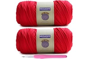 Mooaske 2 Pack T-Shirt Crochet Yarn for DIY Knitting Crochet Cloth Blanket Bag Dolls - 400g Chunky Thick Yarn for Crocheting with Polyester-Spandex Blend Elastic Fabric (Red)