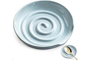 LYEOBOH Spoon Rest for Stove Top, Kitchen Spoon Rest Ceramic Spoon Holder - 5 Inch Spoon Cradle for Spatula, Tongs, Ladles, Farmhouse Decor Gadgets, Mother's Day Christmas Gifts, Greyish Blue