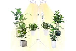 Yadoker Dual-Head LED Plant Light, Full Spectrum Grow Lamp, 8/12/16H Timer, 10 Dimmable Levels, 7 Switch Modes, Adjustable Tripod Stand, 15-66 inches