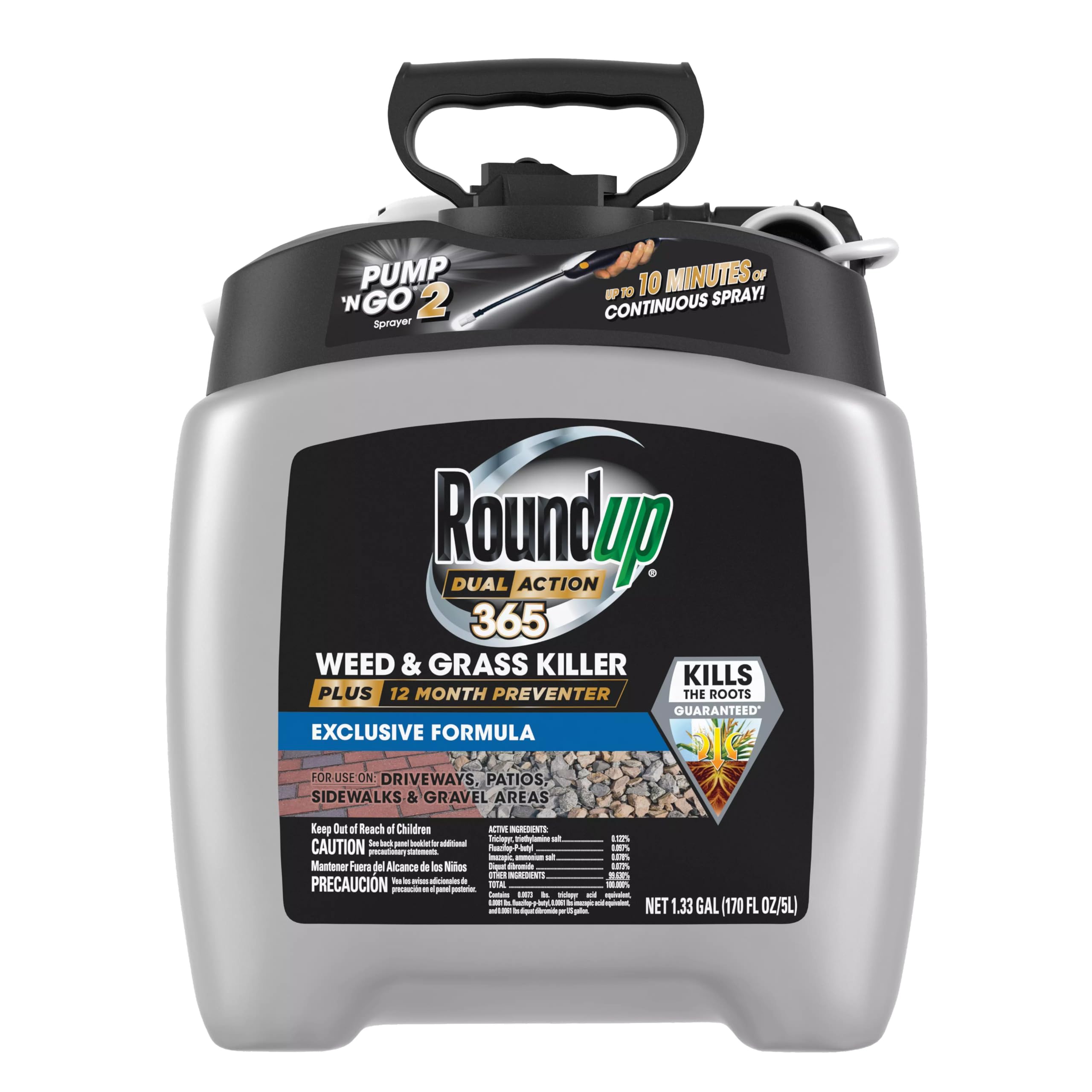 Photo 1 of ** half full** Roundup Dual Action 365 Weed & Grass Killer Plus 12 Month Preventer with Pump 'N Go 2 Sprayer, 1.33 gal.