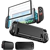 JDGPOKOO 4 in 1 Dockable Switch 2 Grip Case, TPU Protective Case for Nintendo Switch 2, Ergonomic Grip Cover with PC Front Cover, 2PCS Screen Protector with Alignment Frame, Shockproof & Anti-Scratch