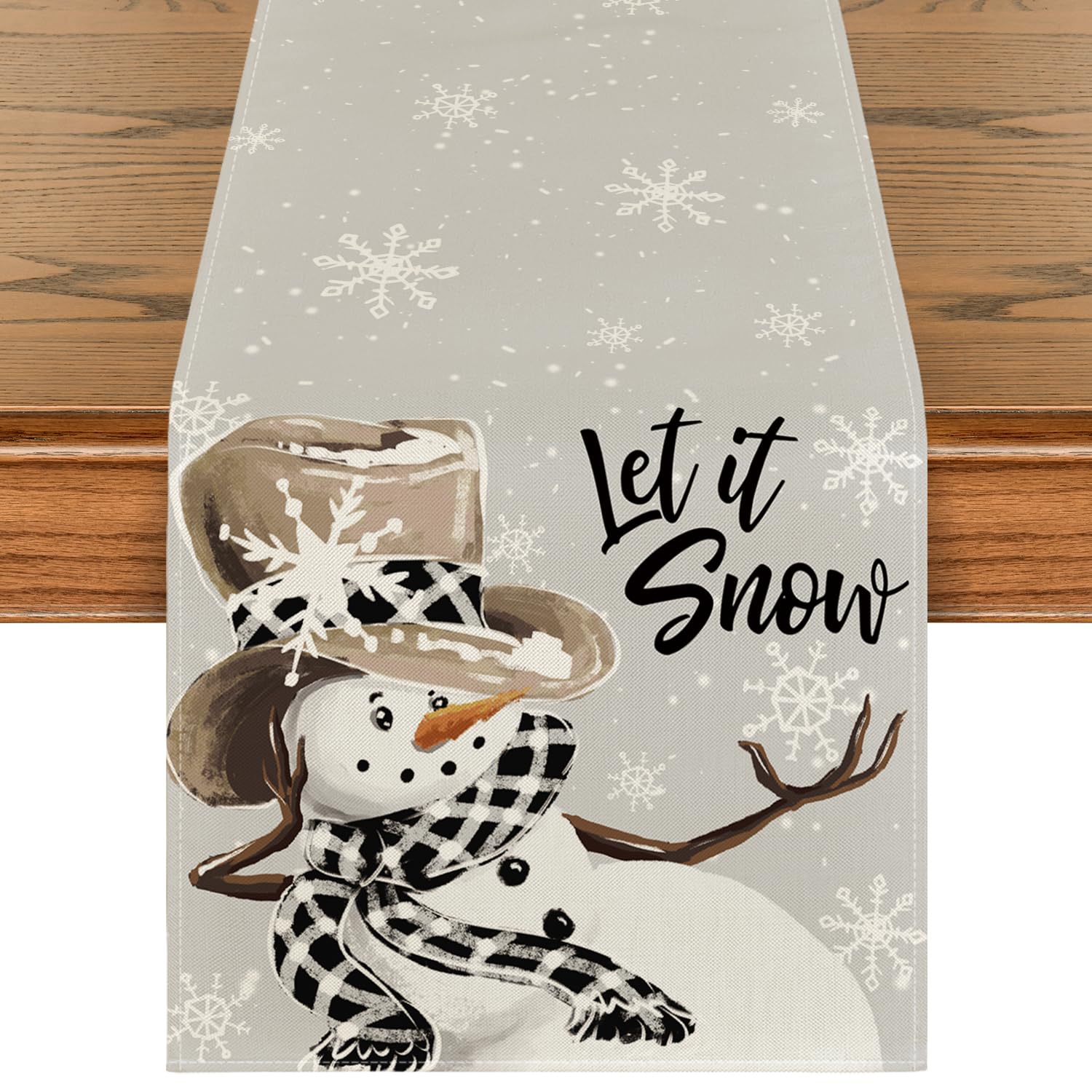 Artoid Mode Grey Snowman Snowflakesflake Christmas Table Runner, Seasonal Winter Xmas Kitchen Dining Table Decor for Home Party Indoor 40x300 cm