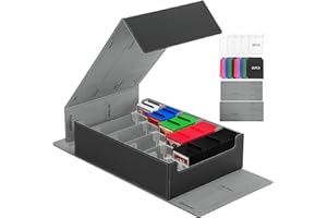 STEPANE 5 Row Trading Card Storage Box, 3800+Bulk Card Organizer Box with 20 Dividers & 5 Supporters, Graded Card Deck Box for YuGiOh, MTG, TCG with Double Lid Black/Grey