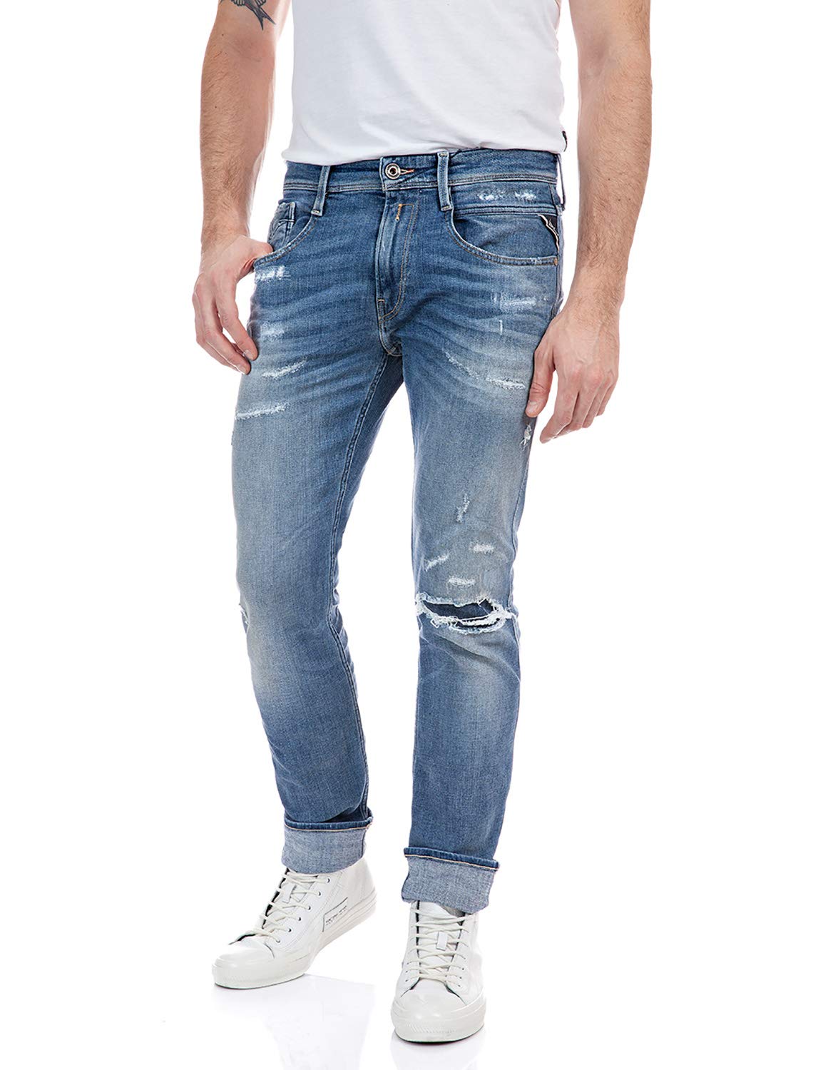 Men's Aged 20 Years Sustainable Cycle Anbass Jeans Slim Fit Light Blue in Size 32W 34L