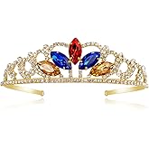 JINSAWW Princess Crown Halloween Cosplay Sparkle Gold Crown Crystal Hair Tiara Costume Accessories for Women Birthday Gift