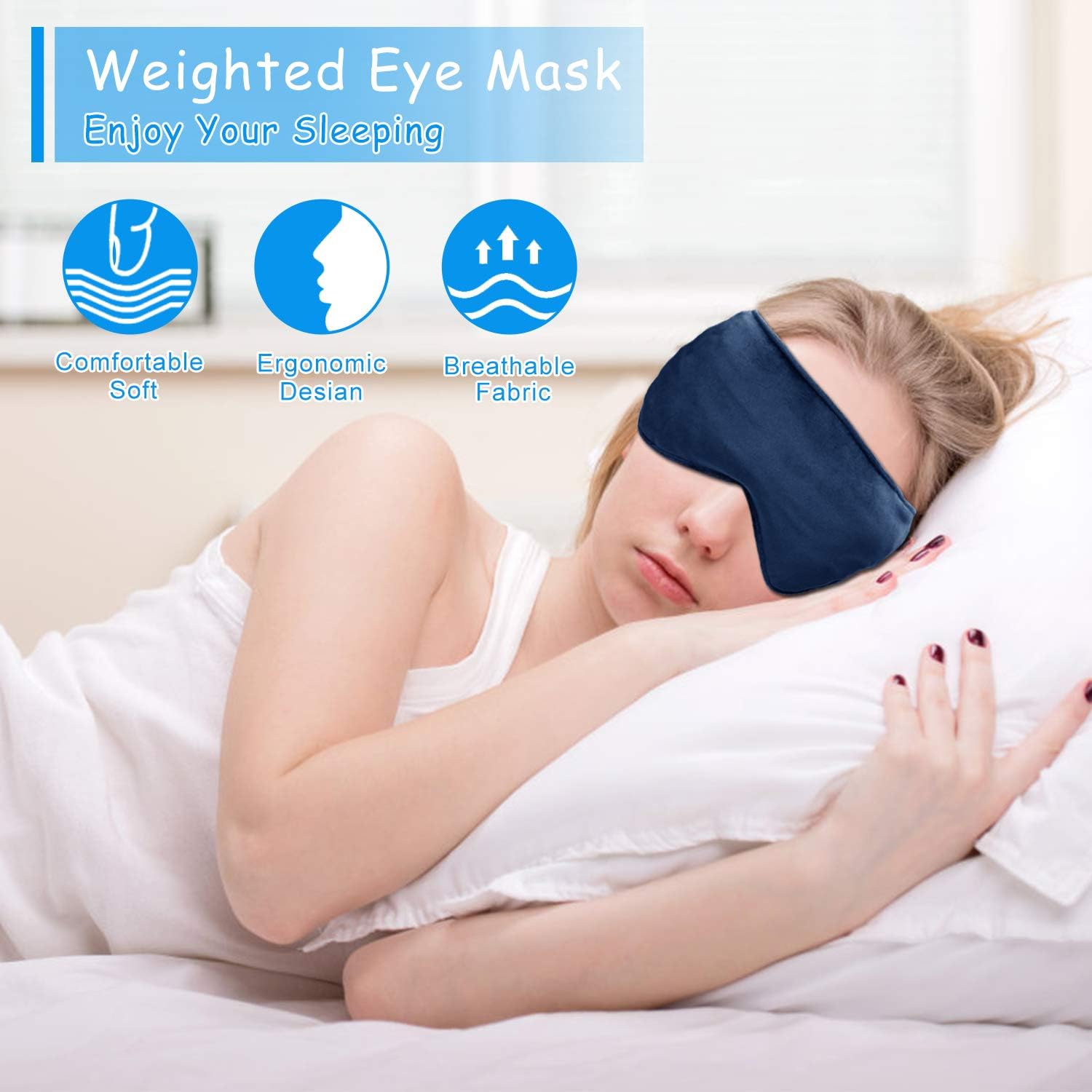 CHHKON Weighted Eye Mask, Sleep Mask for Women Man with Adjustable Strap (Navy): Health & Personal Care