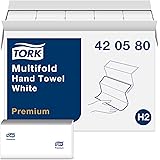 Tork 420580 Premium Multifold Paper Hand Towel, 3-Panel, 1-Ply, 9.0" Width x 9.5" Length, White (Case of 12 Packs, 250 Towels