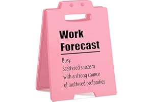 MAMAGIFTREE Work Forecast Desk Sign – Funny Pink Office Cubicle Decor – Humorous Office Desk Accessories for Women & Sarcastic Gifts for Work Bestie