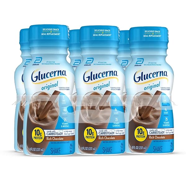 GLUCERNA ORIGINAL DIABETES CARE SHAKE, RICH CHOCOLATE, DIABETIC MEAL REPLACEMENT TO SUPPORT BLOOD SUGAR MANAGEMENT, 10G PROTEIN, 180 CALORIES, READY TO DRINK, 8-FL-OZ BOTTLE, 6 PACK
