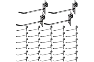 HNBUN 32Pack Slatwall Hooks, 4” Heavy Duty Panel Display Hooks, Commercial Grade Slat Board Hooks for Panel, 1/4” Thickness Metal Slatwall Deluxe Hooks for Garage Shop Retail Display, Black