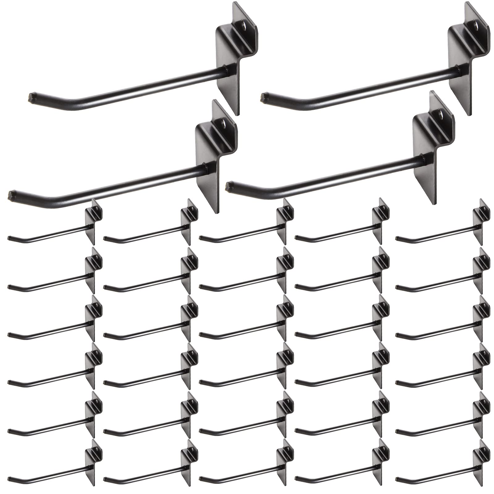 32Pack Slatwall Hooks, 4” Heavy Duty Panel Display Hooks, Commercial Grade Slat Board Hooks for Panel, 1/4” Thickness Metal Slatwall Deluxe Hooks for Garage Shop Retail Display, Black