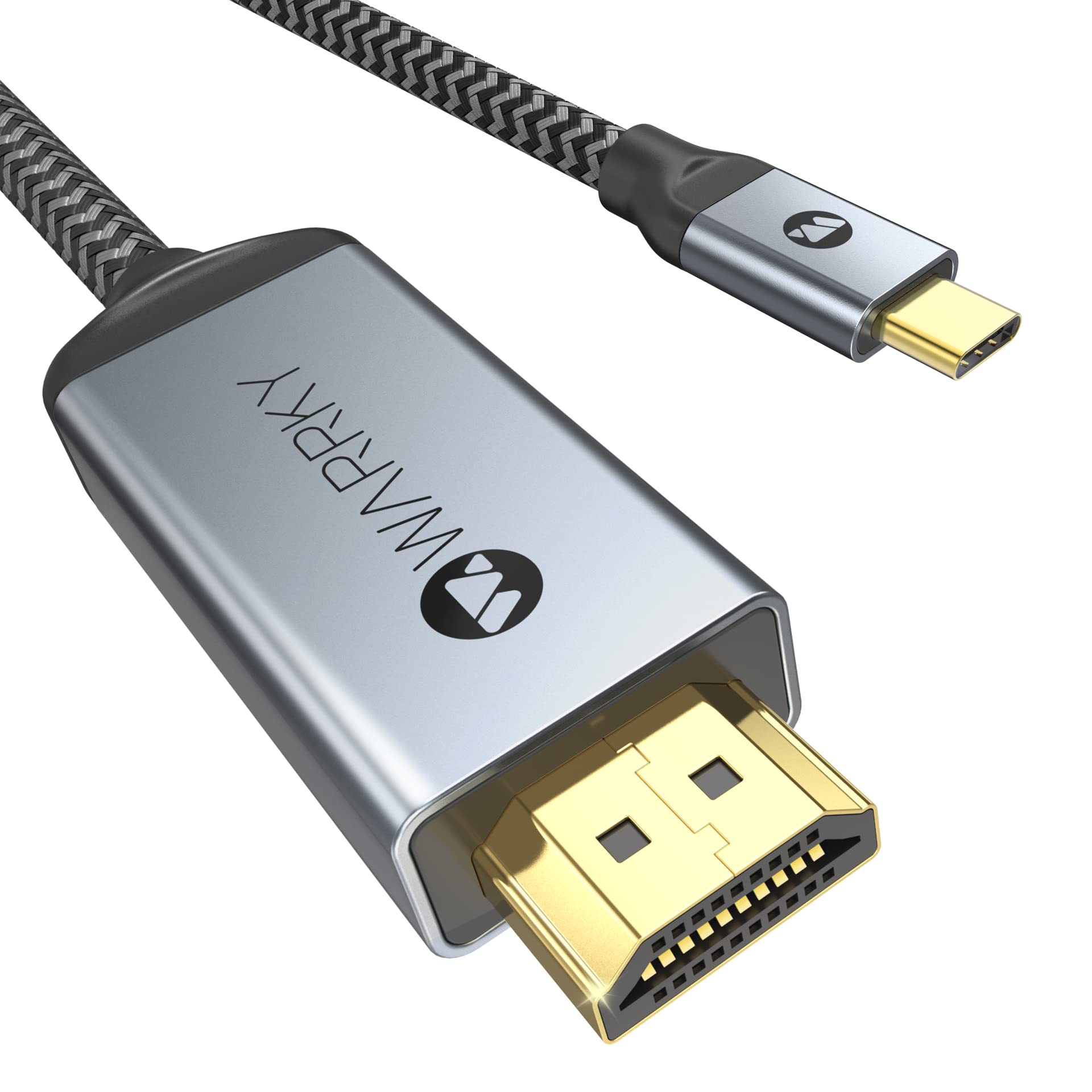 WARRKY USB C to HDMI Cable [4K@60Hz UHD, HDCP2.2 Support] Type C 3.2 to HDMI 2.0, Thunderbolt 3/4/5 Compatible for iPhone 16/15 Series, MacBook Pro/Air, iPad Mini/Pro/Air, Galaxy S8 to S24, 1M