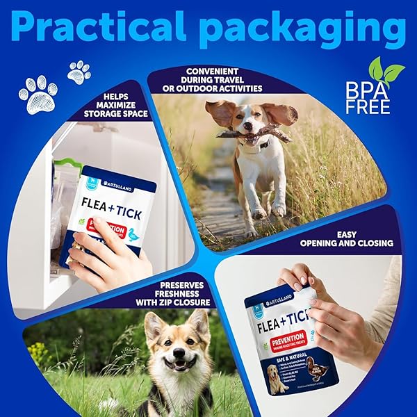 FLEA AND TICK PREVENTION FOR DOGS CHEWABLES – NATURAL FLEA TREATMENT CONTROL – SUPPLEMENT FOR LARGE & SMALL DOGS WITH VITAMINS – IMMUNE SUPPORT CHEWS – PUPPY PEST DEFENSE ORAL PILLS – 70 SOFT TREATS