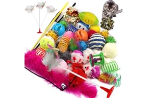 PIETYPET Cat Toys Kitten Toys Assortments, 32 Packs Cat Toys Variety Pack for Kitty, Cat Balls with Bells,Cat Feather Toy, Cat Mouse Toy, Cat Crinkle Balls, Catnip Toys for Indoor Cats Kittens