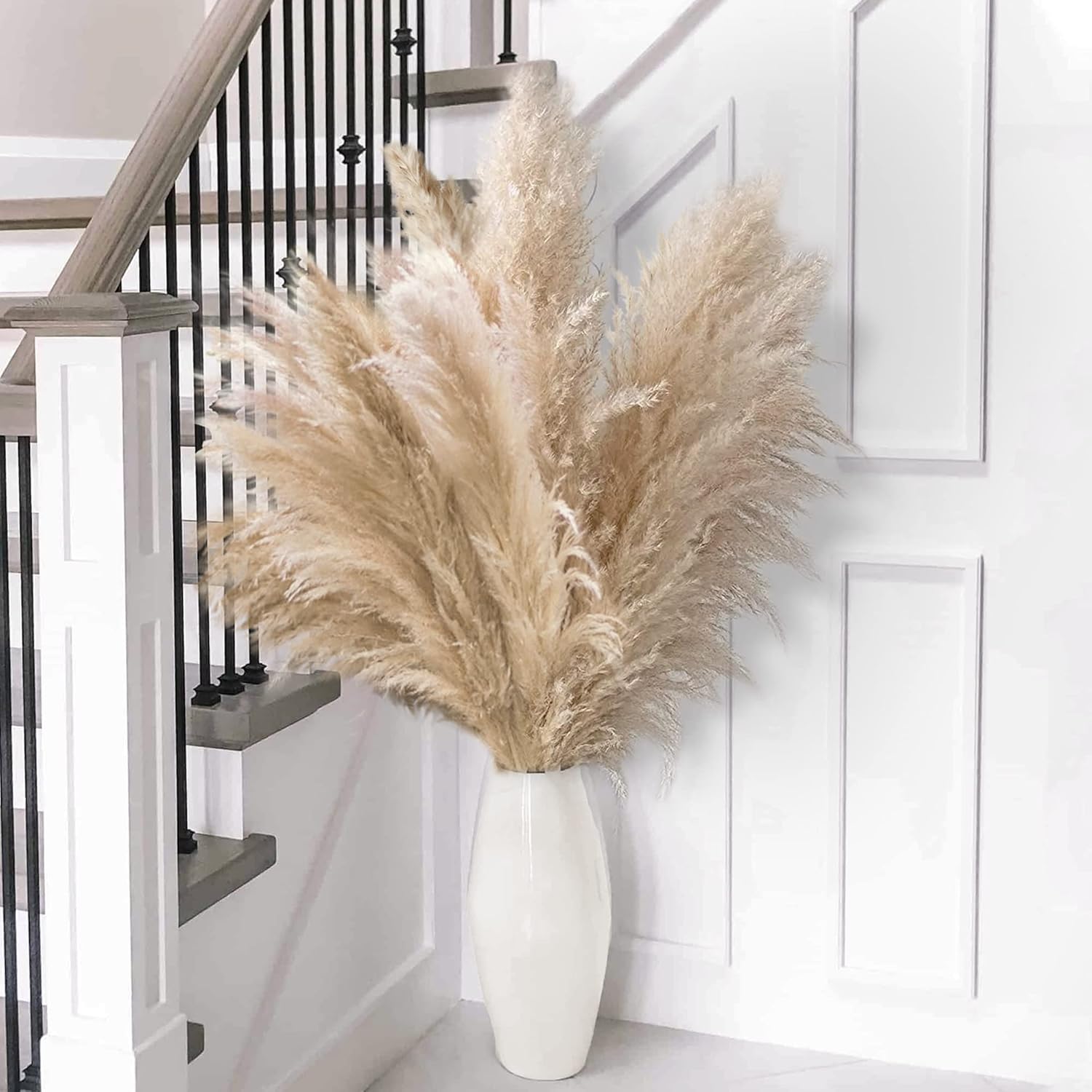 Dried & Preserved Flora - 10pcs 40'' Tall Natural Dried Pampas Grass - Elegant Fluffy Pampas Grass for Floor Vase - Beige Pampas Grass Decor Tall - Boho Wedding Decor - Boho Home Decor Dried Flowers