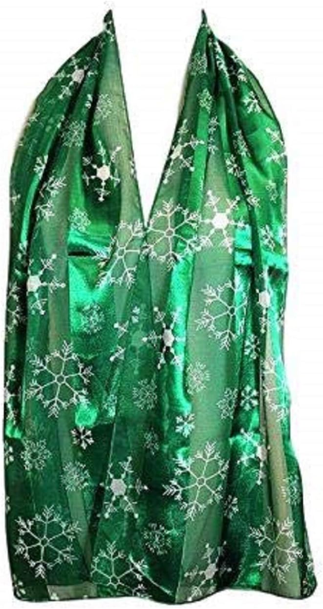 Women's Scarf Soft Silky Headscarf Lightweight Snow Flake print - Green