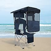 ptlsy Folding Camping Chair with Canopy, Beach Chair with Canopy Shade with Cup Holders, Cooler Bag for Camping, Fishing, Beach, Sports and Concert (Navy)