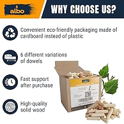 ALBO Wooden Dowel Pins 3/8 x 1 1/2 inch Fluted Wood