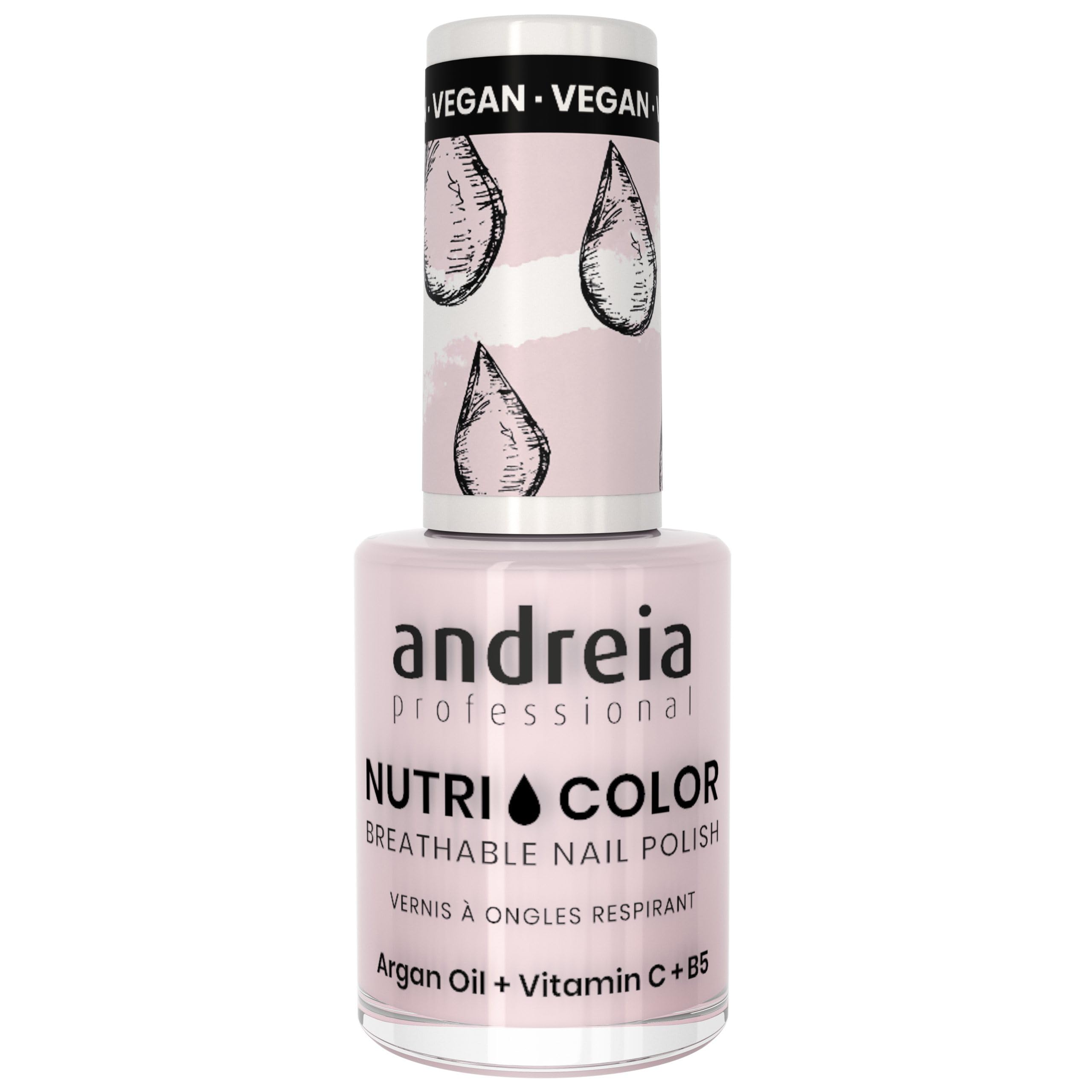 Andreia Professional NutriColor Breathable Nail Polish - Vegan and Cruelty-Free DIY Nail Art Nail Polish with Long Lasting Gloss Finish Colour NC27 Pinky White 10.5ml