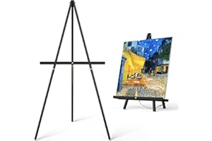 ABITCHA Art Easel Wooden Stand - 63" Tripod Display Artist Wood Easel - Adjustable Floor Stand for Wedding Welcome Sign, Painting, Drawing Board, Display Show - Black