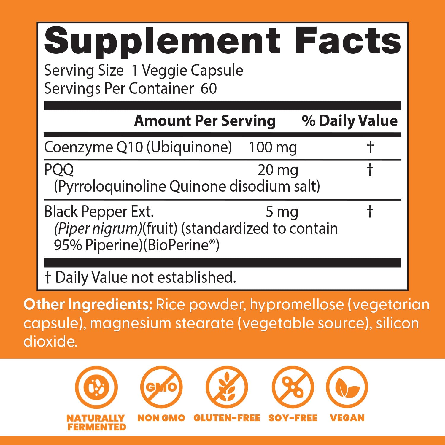 Doctor's Best High Absorption CoQ10 Plus PQQ, Cognitive Support, USP Verified, Naturally Fermented CoQ10, Non-GMO, Gluten Free, Soy Free, Vegan 60 Veggie Caps