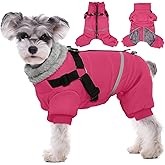 BRKURLEG Dog Winter Coat with Harness Built in, Winter Dog Jacket for Small and Medium Dogs, Small Dogs Snowsuit Reflective Windproof Cold Weather Coat, Puppy Warm 100% Polyester Coats, Hot Pink, M
