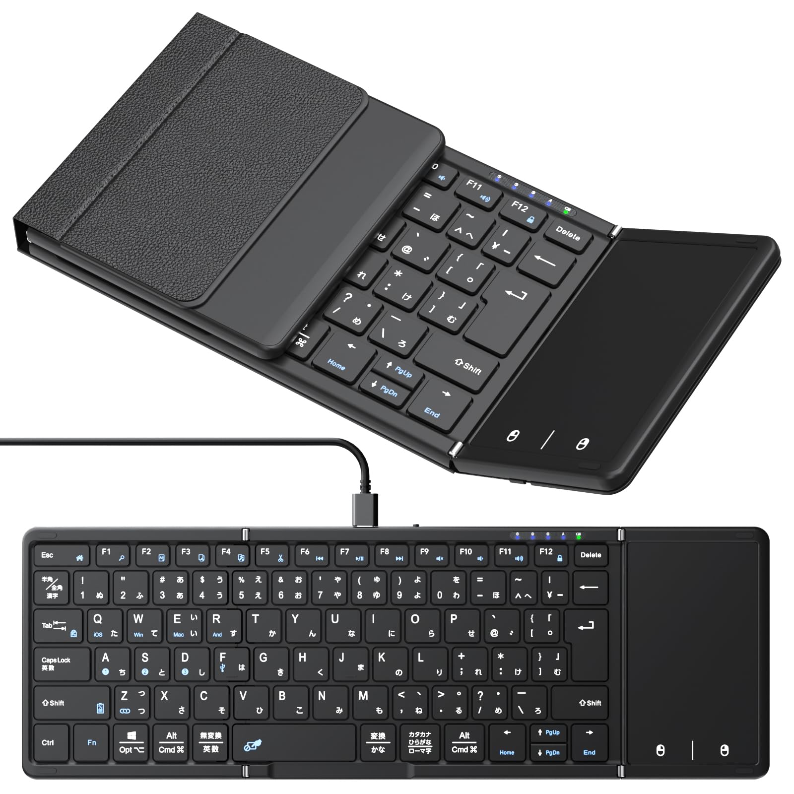 【最新型】Omikamo キーボード ワイヤレス 折り畳み式 ipadキーボード Bluetooth キーボード タッチパッド付き 日本語配列 有線＆無線両用 左右Shiftキー/L型Enterキー搭載 フルサイズ 4台デバイス切替 Android/Win/Mac/iOS/Google対応 Type-C充電式 パソコン コンパクト静音 軽量 薄型 日本語説明書付(黒) の商品画像