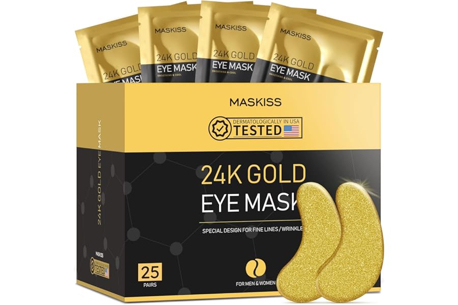 Maskiss 24k Gold Under Eye Patches (25 Pairs), eye mask, Collagen Skin Care Products, Eye Patches for Puffy Eyes, eye masks for dark circles and puffiness